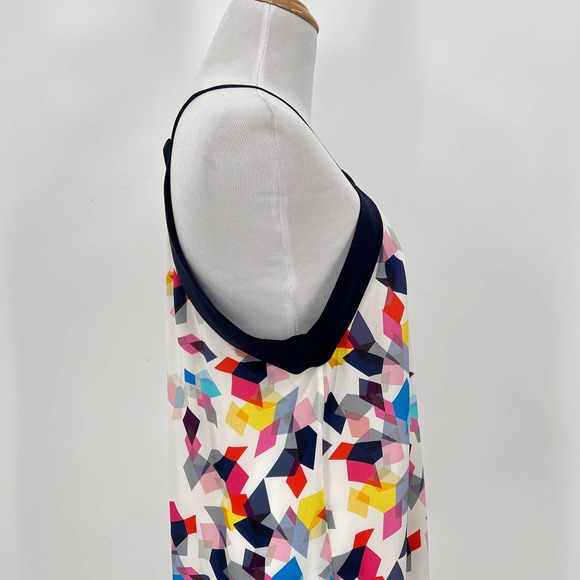 TRINA TURK Shirt Womens Small White Navy Silk Top Multicolored Geo Print Halter - Picture 6 of 9